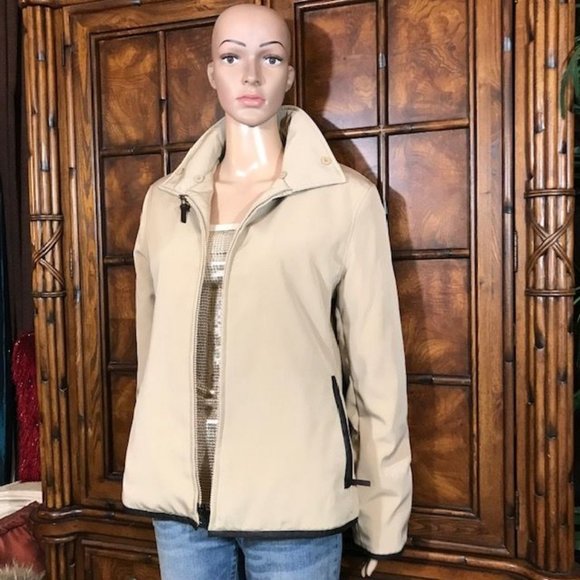 Anne Klein Genuine Raccoon Fur Detachable Collar Vegan Leather Trim Zip Jacket - Picture 4 of 16